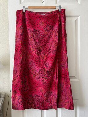 100% Silk 💚 Pink Paisley Skirt Size 18 Lined Statement Boho